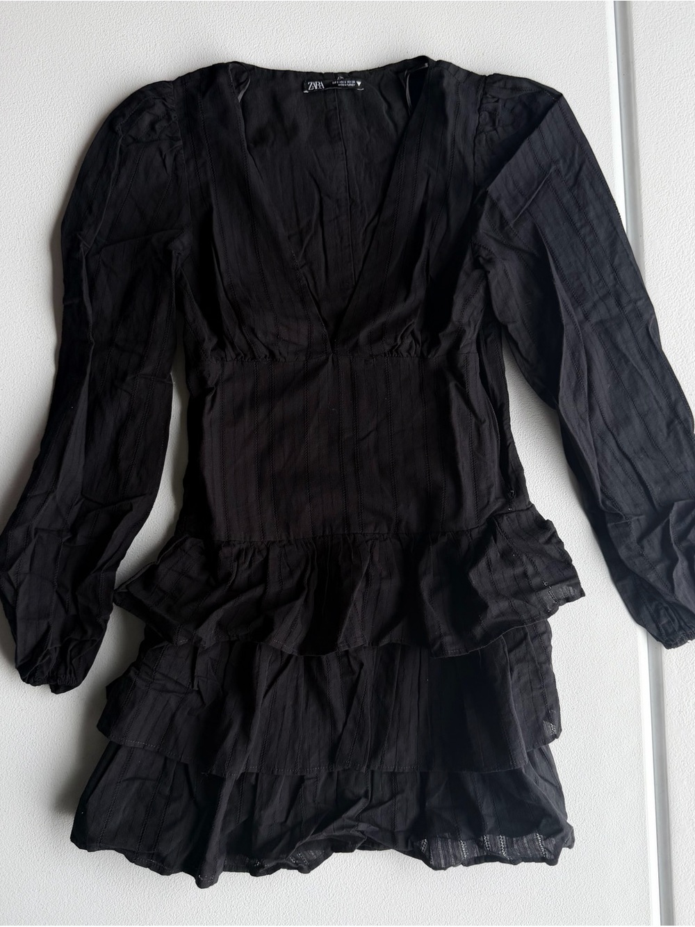 ZARA Black V-Neck Tiered Mini Dress
